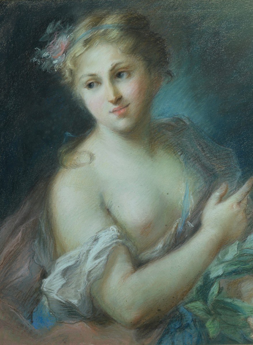 Rosalba Carriera Beau Tableau Ancien Portrait Femme Couronne De Laurier Nymphe Apollon  Pastel-photo-4