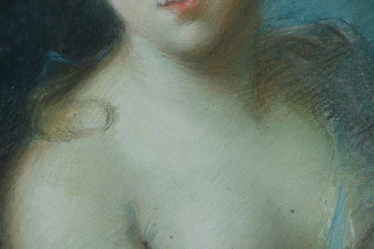 Rosalba Carriera Beau Tableau Ancien Portrait Femme Couronne De Laurier Nymphe Apollon  Pastel-photo-1