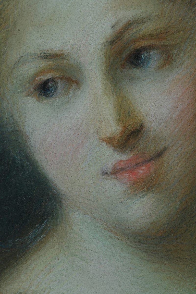 Rosalba Carriera Beau Tableau Ancien Portrait Femme Couronne De Laurier Nymphe Apollon  Pastel-photo-3