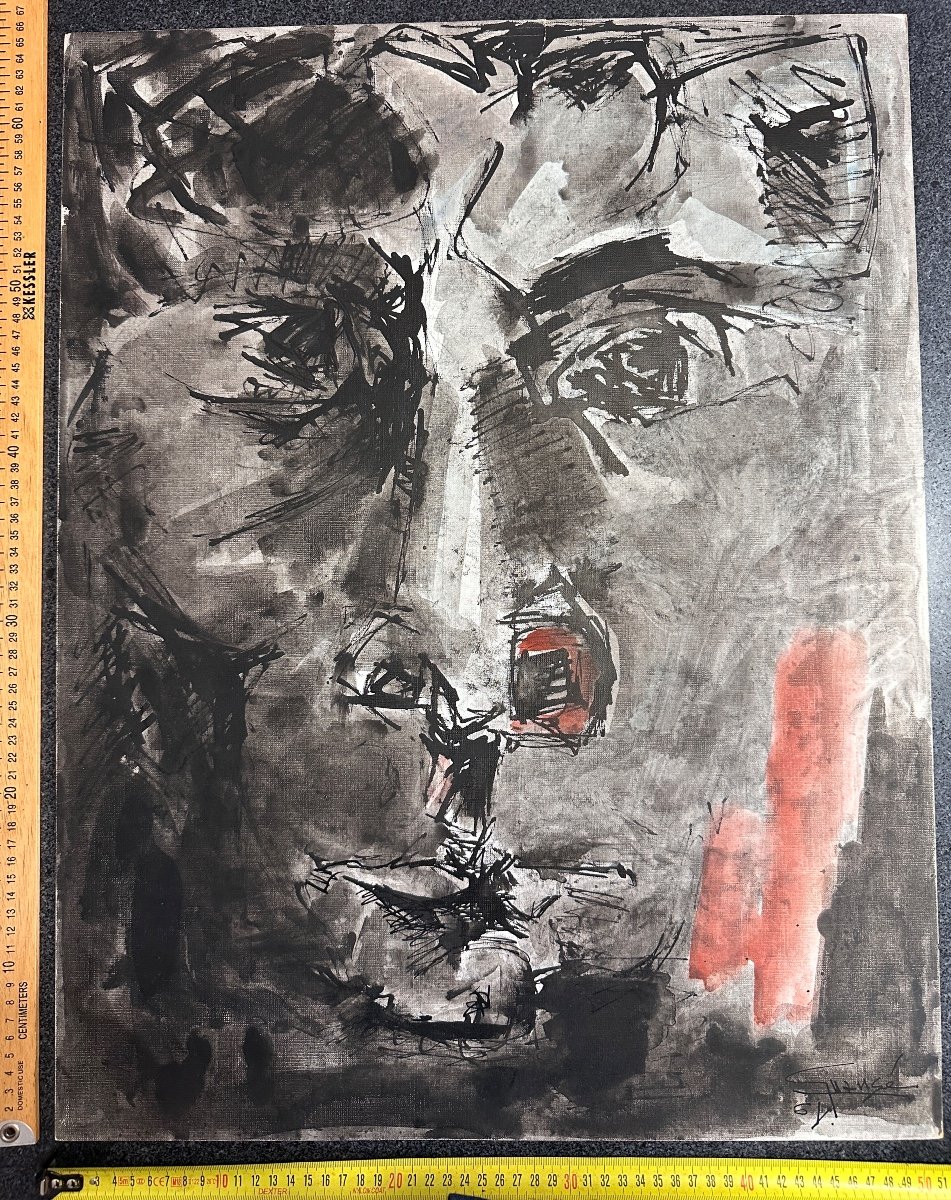 Antonio Guansé Modern Painting Large Expressionist Face Portrait 1961 Paris-photo-3