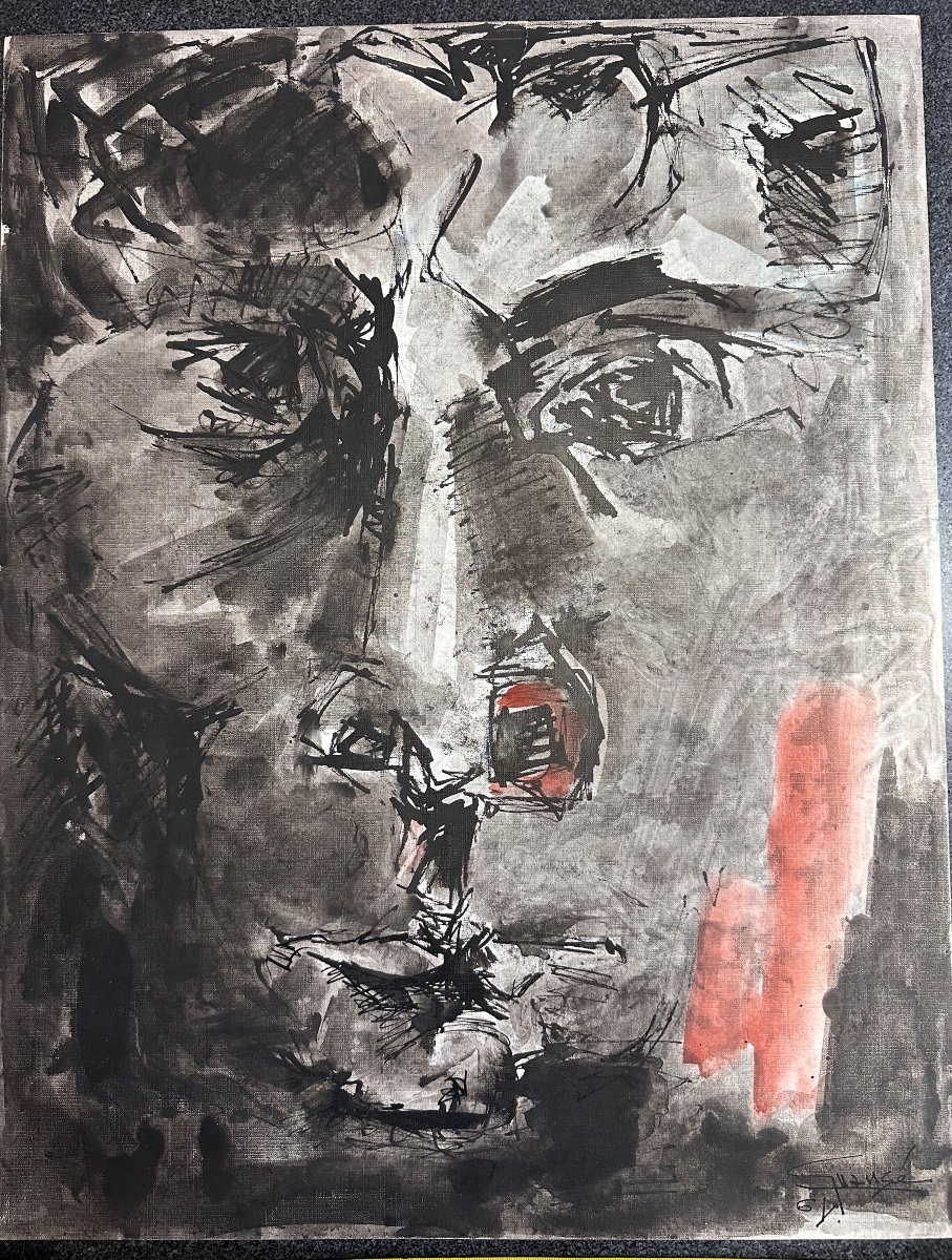 Antonio Guansé Modern Painting Large Expressionist Face Portrait 1961 Paris