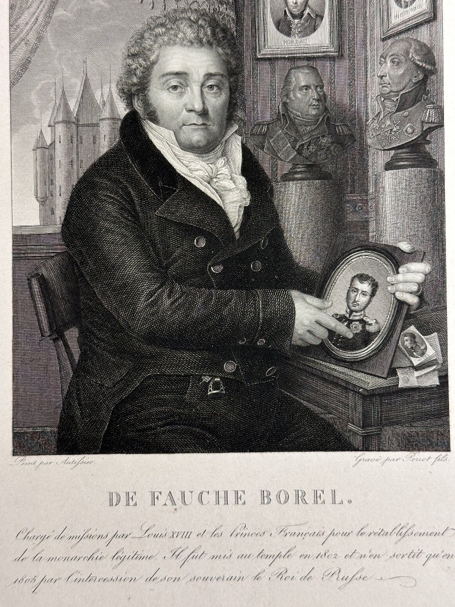 Old Royalist Engraving Portrait Fauche Borel Swiss Spy Miniature 19th-photo-3