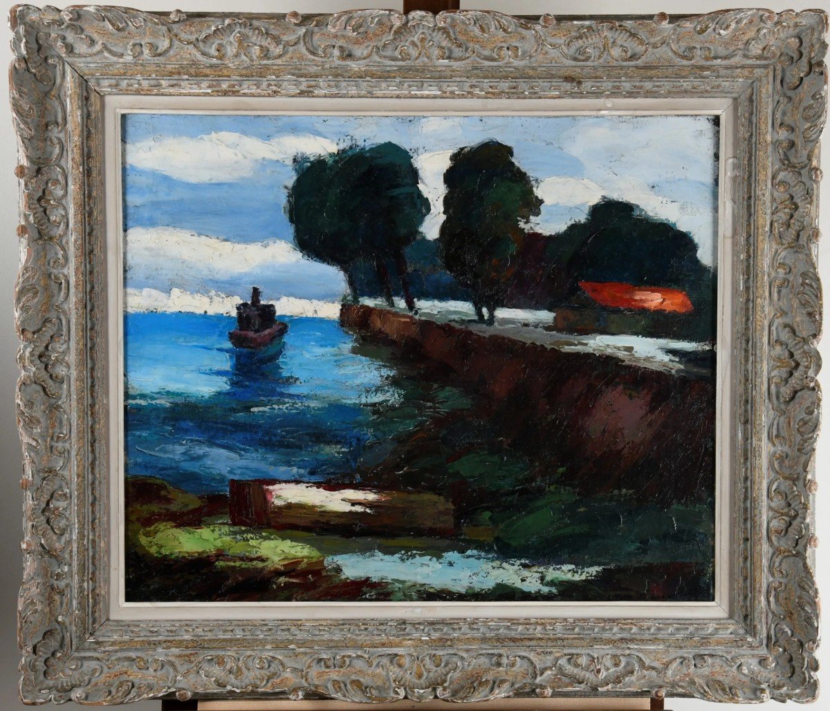 Vagh-weinmann Beautiful Old Painting Expressionist Marine Hst Frame Montparnasse Art Deco -photo-3