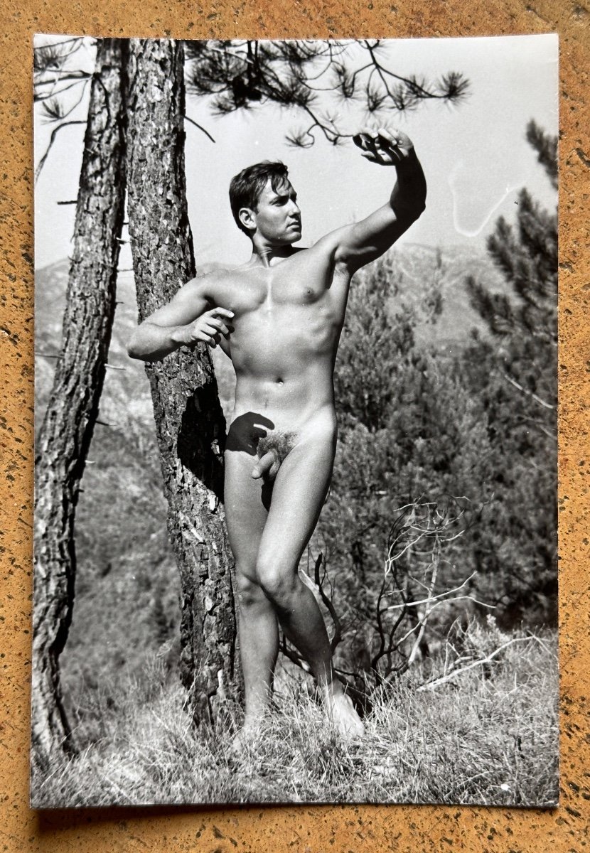 Jean Ferrero (1931) Academic Pose, Nude Man Face Shadow Pin Parasol Vintage -photo-4