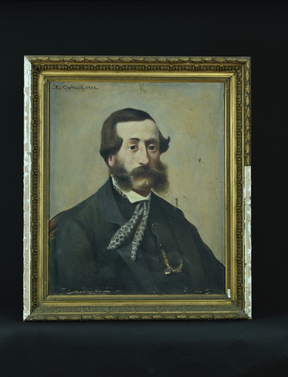 Capdevielle Tableau Ancien Portrait d'Homme Aux Favoris Moustache Auto portrait Art Nouveau -photo-5