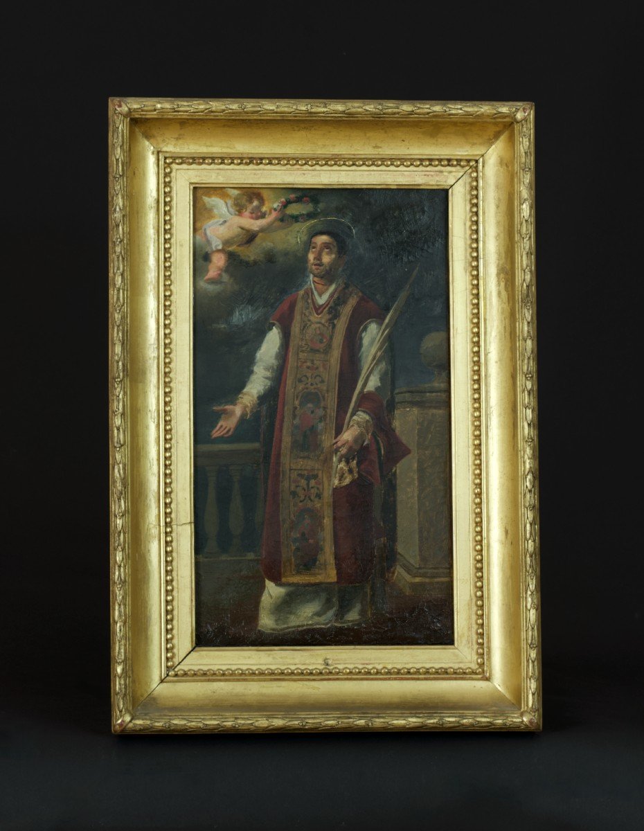 Tableau Peinture  Murillo Portrait De Saint Rodrigue Cordoue Ange Cadre Doré Fraternité  19e