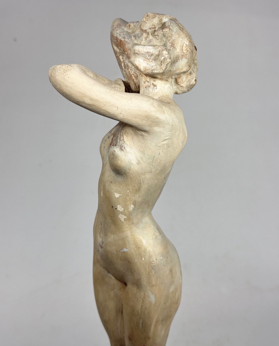 Antique Art Nouveau Sculpture Young Nude Woman Standing French School Art Statue-photo-2