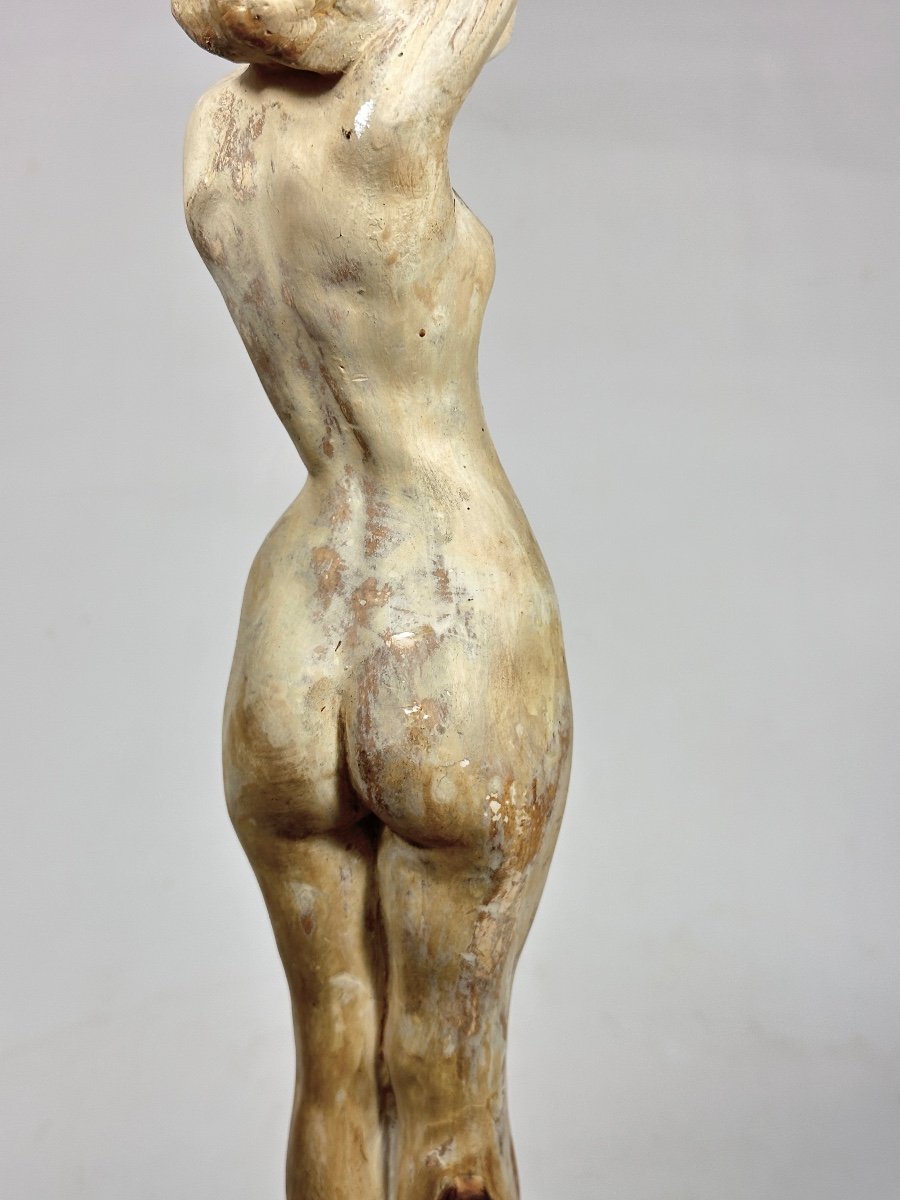 Antique Art Nouveau Sculpture Young Nude Woman Standing French School Art Statue-photo-3