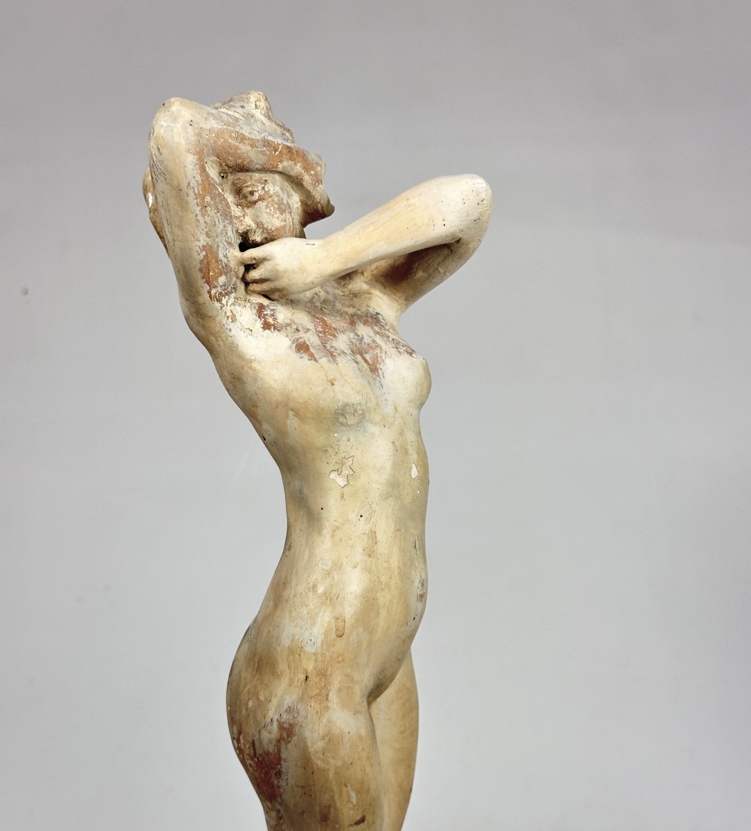 Antique Art Nouveau Sculpture Young Nude Woman Standing French School Art Statue-photo-1