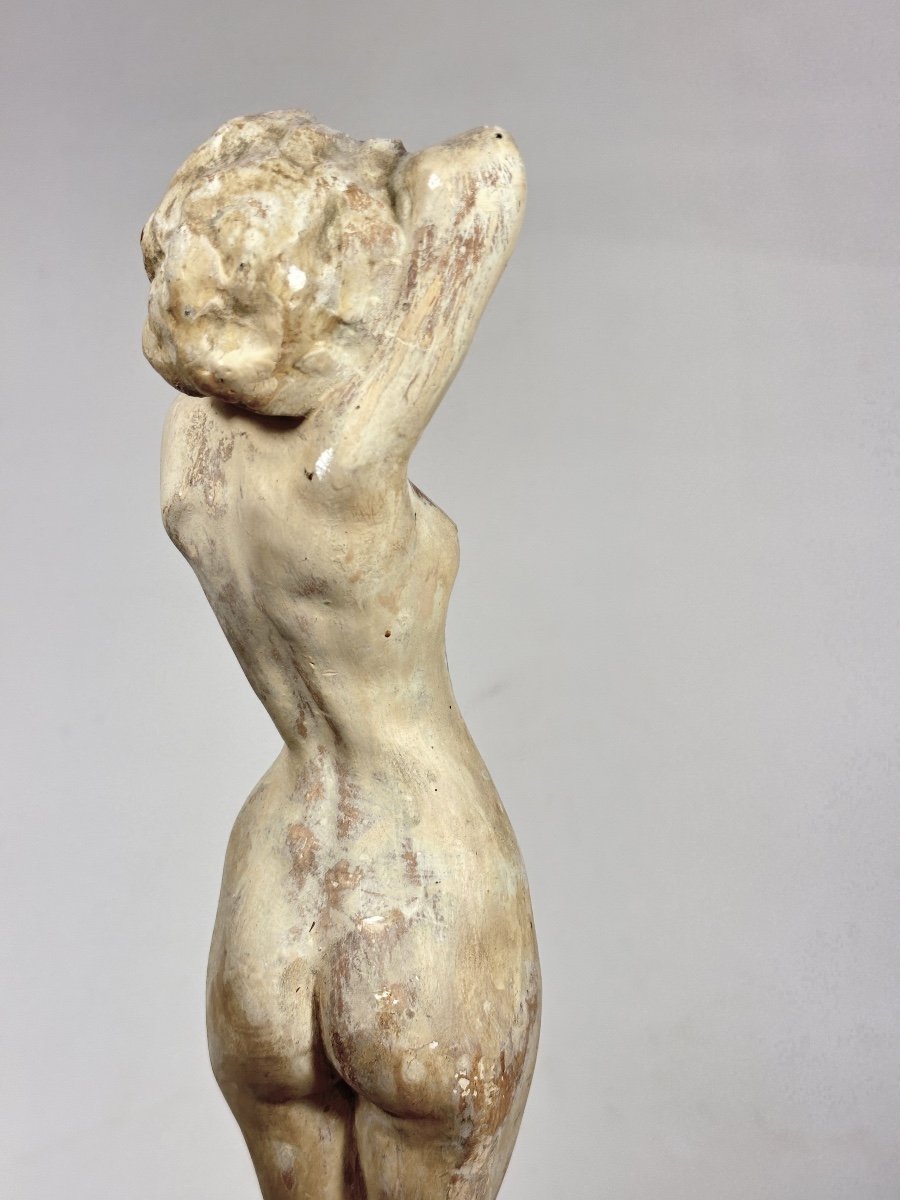 Antique Art Nouveau Sculpture Young Nude Woman Standing French School Art Statue-photo-2