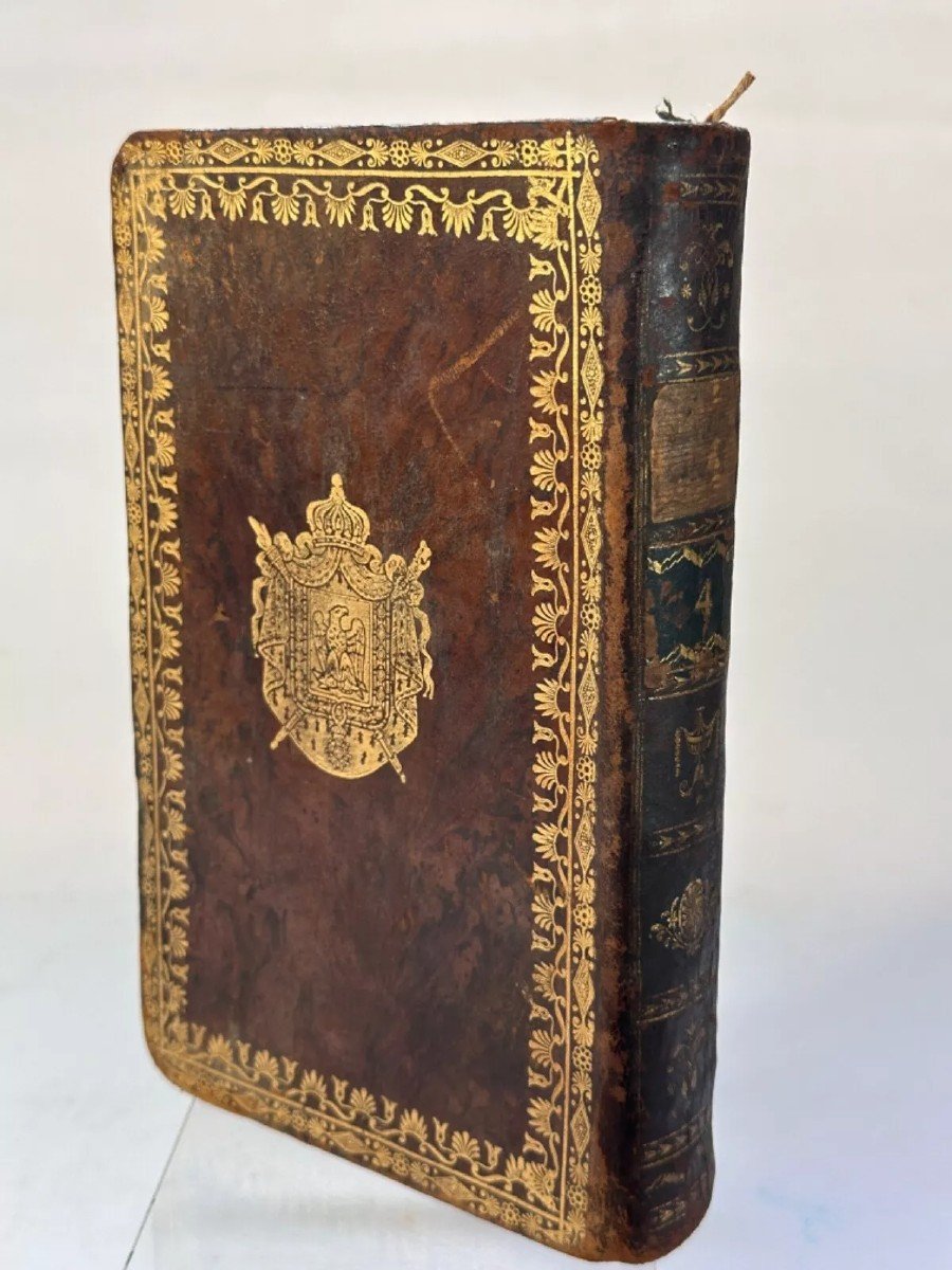 Antique Fake Book Secret Box Leather Binding Napoleonic Arms Leather Italy Coat Of Arms-photo-2