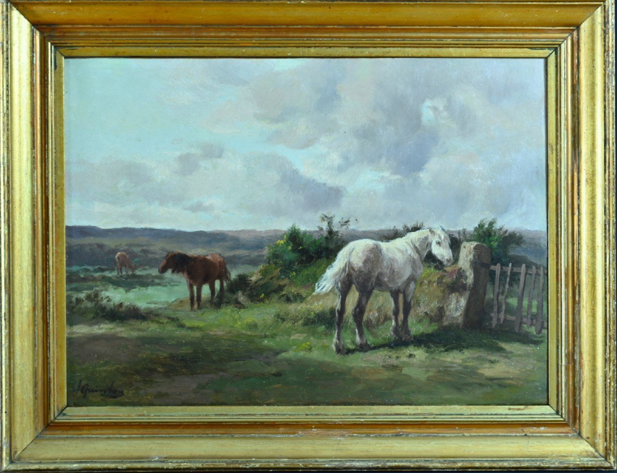 Clément Quinton  Tableau Portrait Chevaux Paysage Ciel Barbizon Barrière 19ème Huil cadre -photo-3