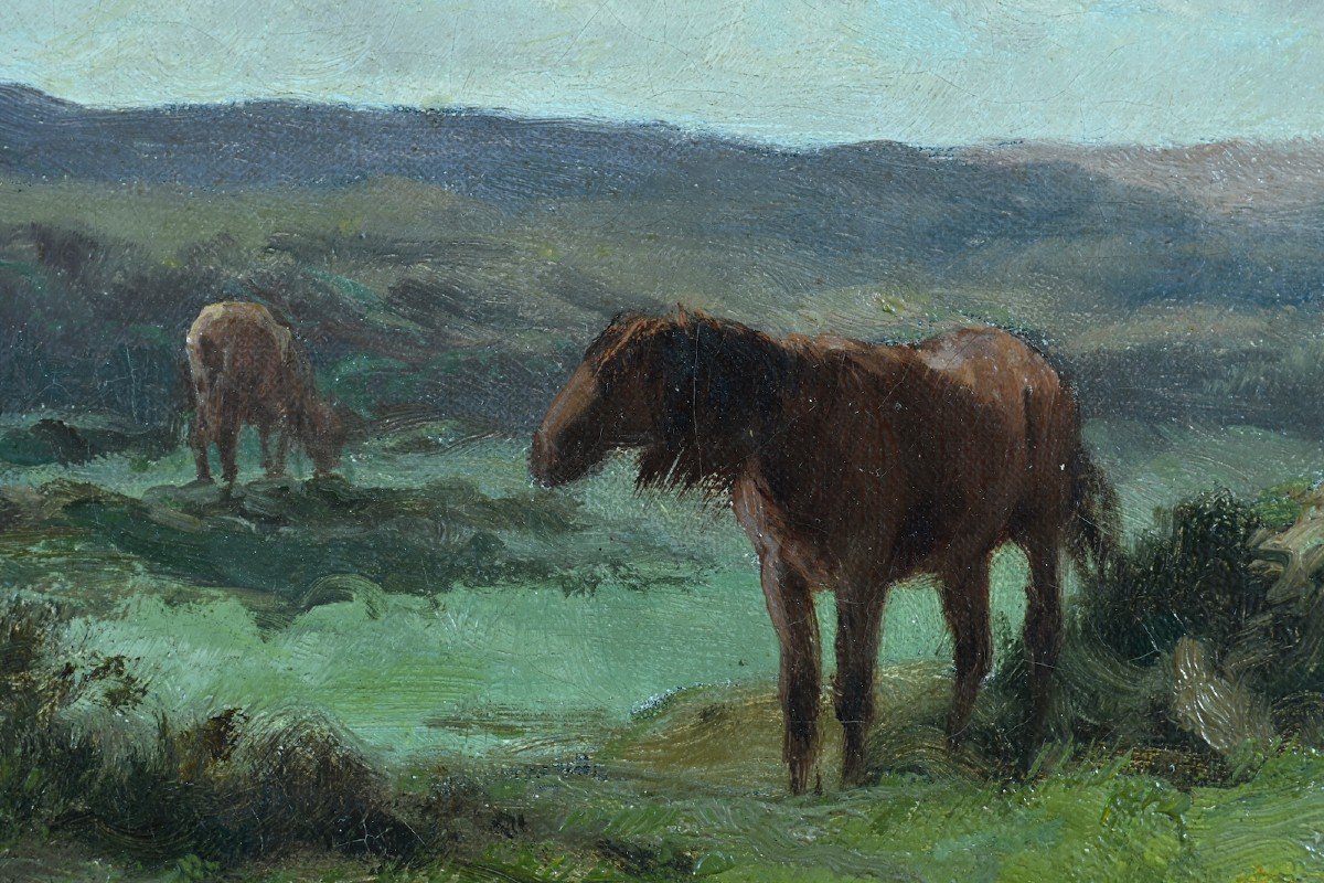 Clément Quinton  Tableau Portrait Chevaux Paysage Ciel Barbizon Barrière 19ème Huil cadre -photo-2