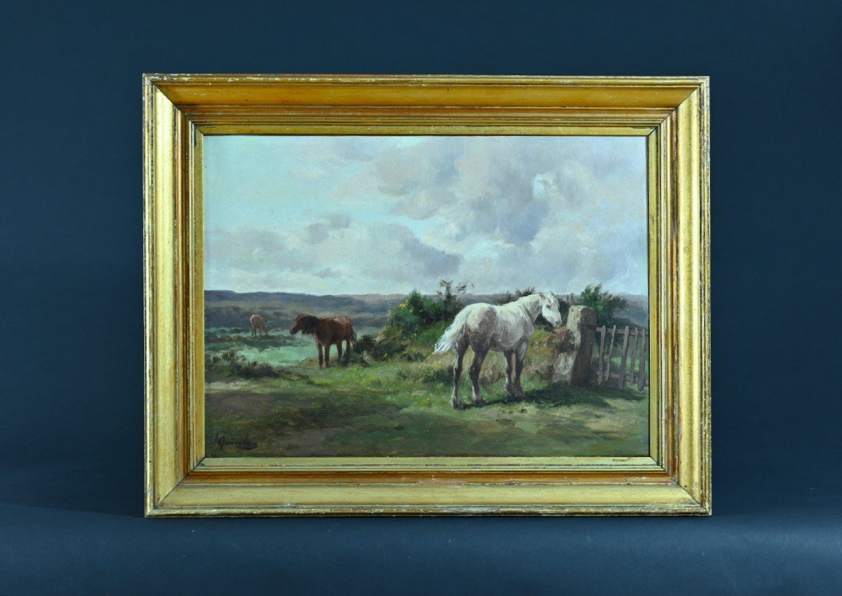 Clément Quinton  Tableau Portrait Chevaux Paysage Ciel Barbizon Barrière 19ème Huil cadre -photo-7