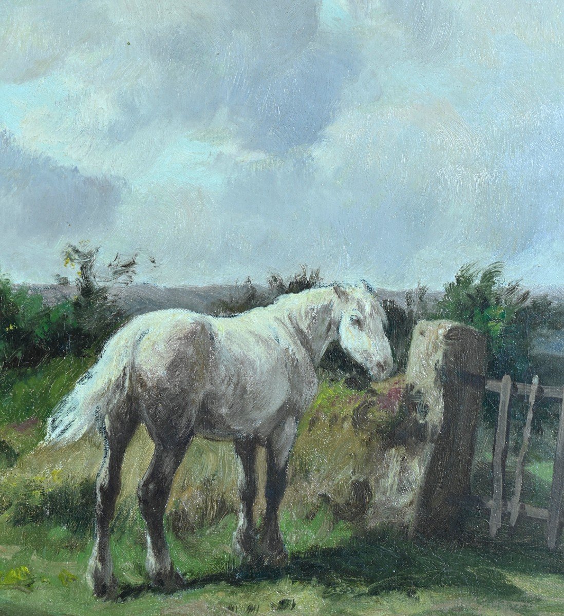 Clément Quinton  Tableau Portrait Chevaux Paysage Ciel Barbizon Barrière 19ème Huil cadre -photo-8