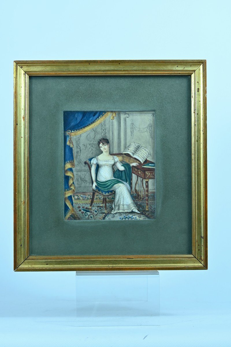 Reinhard Old Painting Portrait Empire Condé Woman Interior Duchess Music Room-photo-2