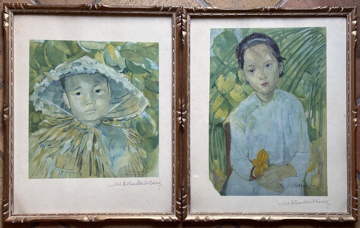 Boullard-deve Lithographie Portrait d'Enfant Indochine Viêt-nam  Art Déco X 2-photo-2