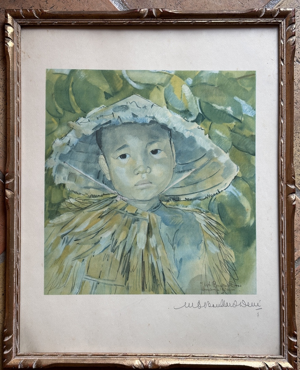 Boullard-deve Lithographie Portrait d'Enfant Indochine Viêt-nam  Art Déco X 2-photo-1