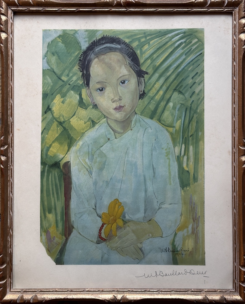 Boullard-deve Lithograph Portrait Of A Child Indochina Vietnam Art Deco X 2-photo-2