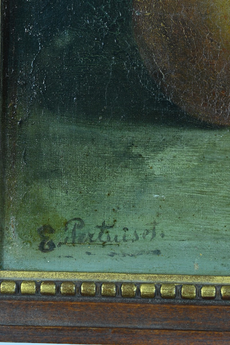 Pertuiset. Antique Painting Still Life With Fruit Pear On An Entablature Sv Chardin 19th-photo-1