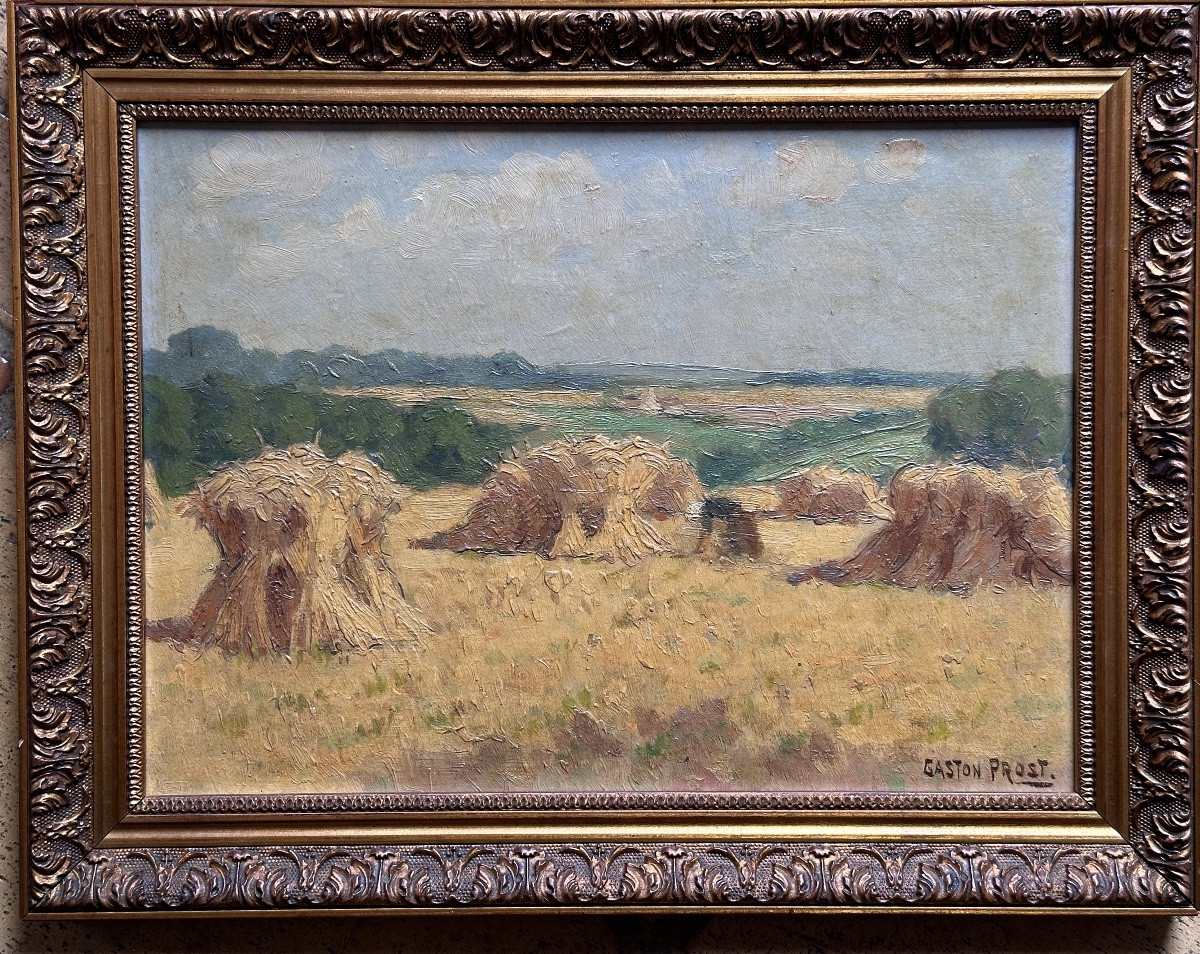 Gaston Prost Post Impressionist Painting Animated Landscape Haystacks Fields -photo-4