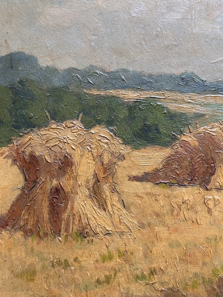 Gaston Prost Post Impressionist Painting Animated Landscape Haystacks Fields 