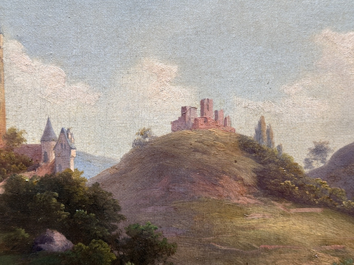 Walther Wünnenberg Old German Romantic School Painting Walker View Of Eltz Castle-photo-2