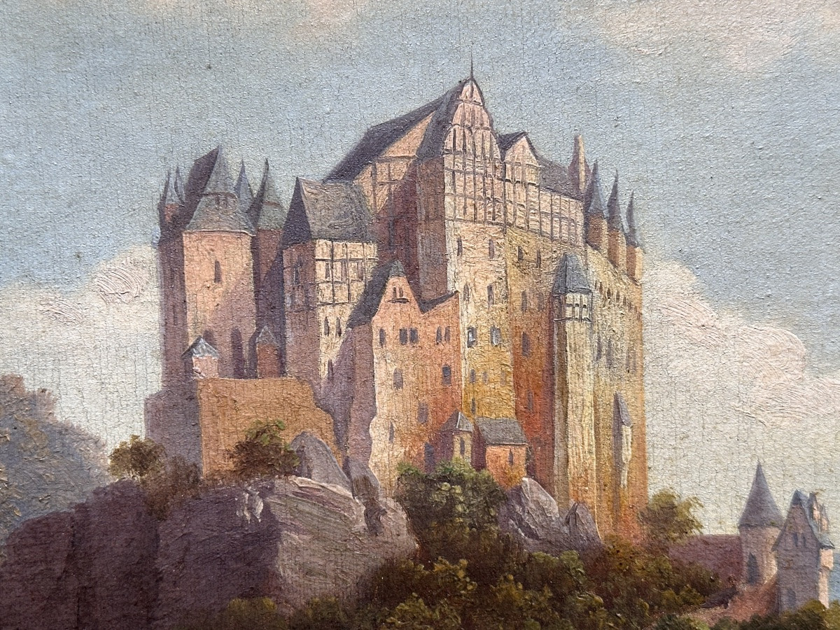 Walther Wünnenberg Tableau  école Romantique Allemande  Promeneur paysage Vue Du Chateau d'Eltz-photo-4