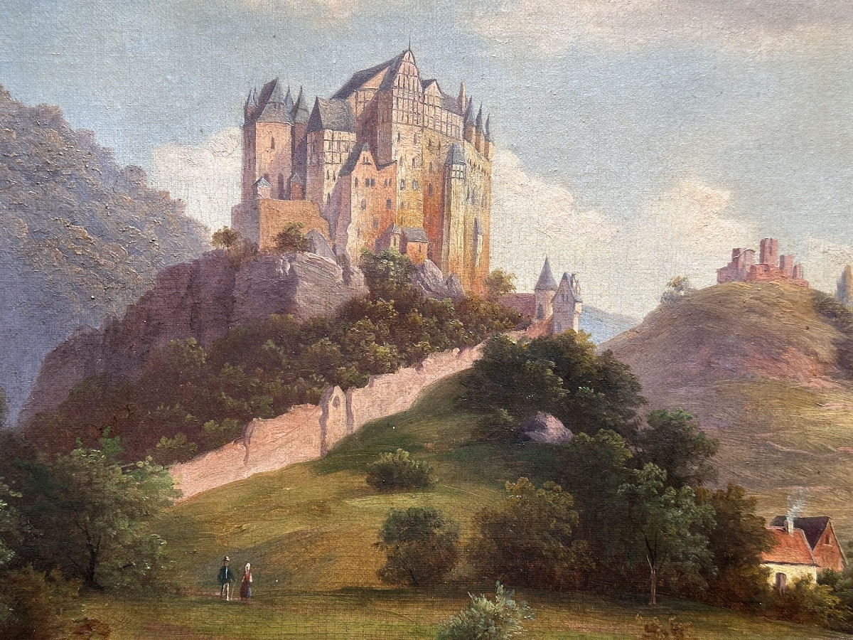 Walther Wünnenberg Tableau  école Romantique Allemande  Promeneur paysage Vue Du Chateau d'Eltz-photo-5