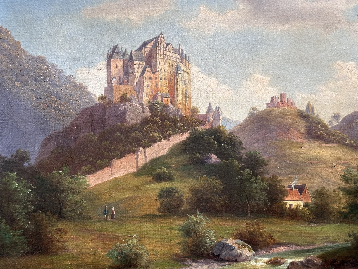 Walther Wünnenberg Tableau  école Romantique Allemande  Promeneur paysage Vue Du Chateau d'Eltz-photo-7