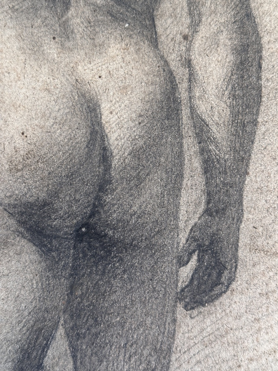 Beau Dessin Ancien Académie Homme Nu Debout  De Dos  Début 19 ème Crayon-photo-6