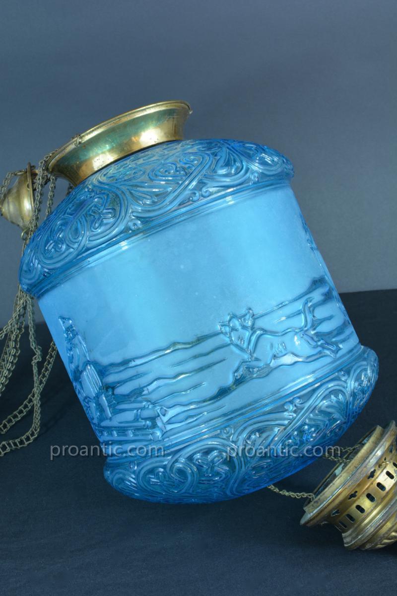 Lampe Lanterne Signée Baccarat Bleu Pétrole Russian Cossacks Hanging Lantern 19e-photo-2