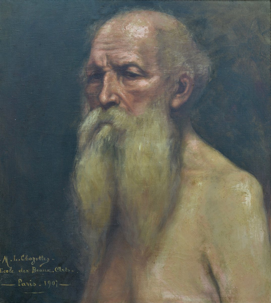 Beautiful Old  Painting Portrait Of Old Man Art Nouveau Job Academy School Of Fine Arts Paris