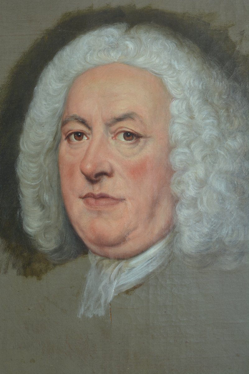 Rare Table Old Portrait Of Man With Unfinished Wig Van Loo Oval 18th