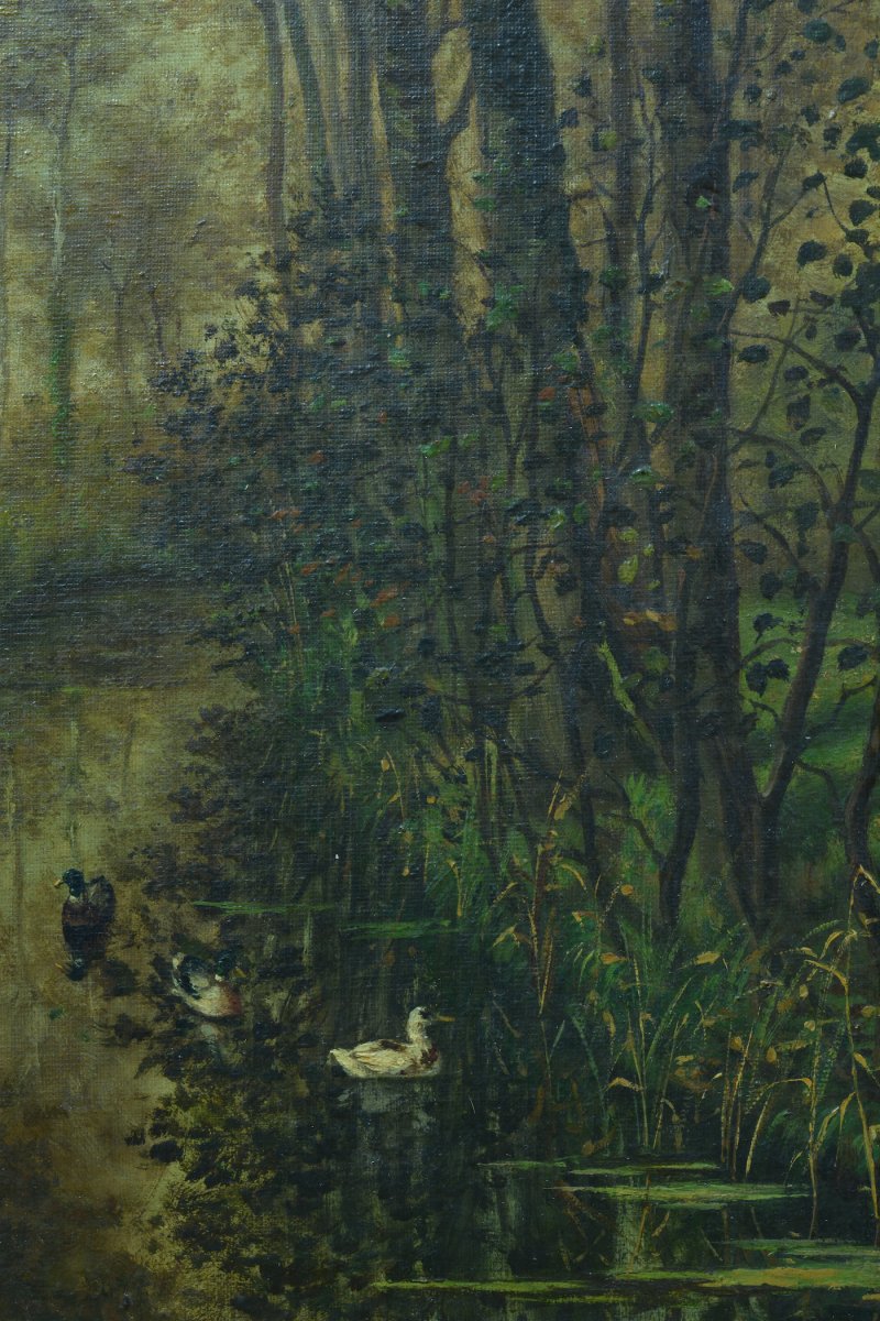 Old Table Edouard Reynart Lille Wild Duck Landscape Watercourse 19th-photo-4