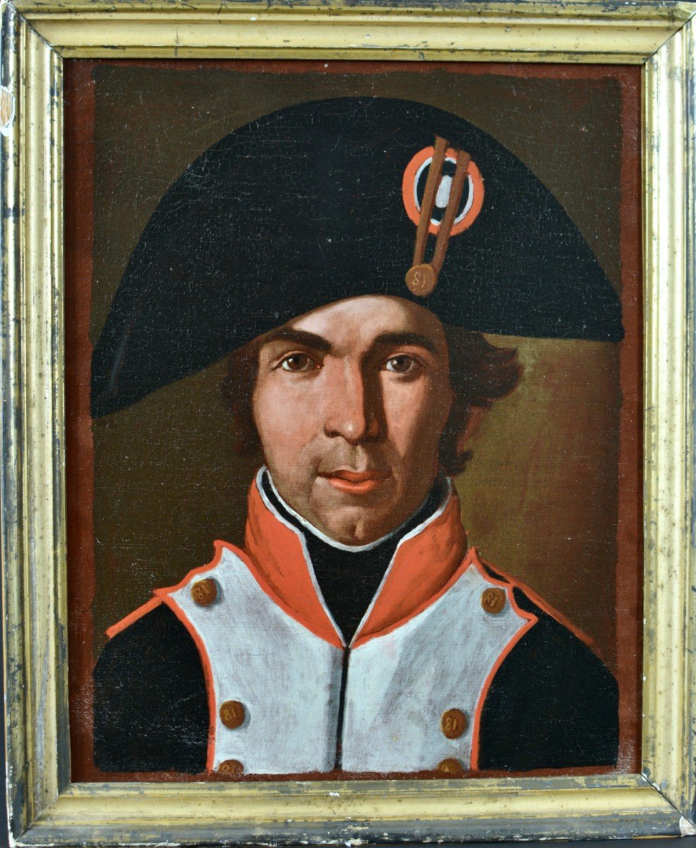 Old Painting Portrait Of A Man Soldier Bicorne Napoleon Austerlitz Empire Militaria-photo-2