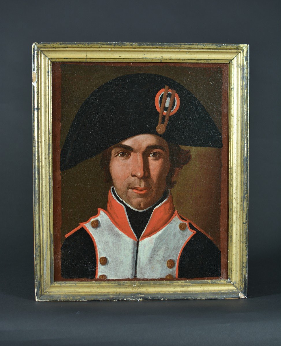 Old Painting Portrait Of A Man Soldier Bicorne Napoleon Austerlitz Empire Militaria-photo-3