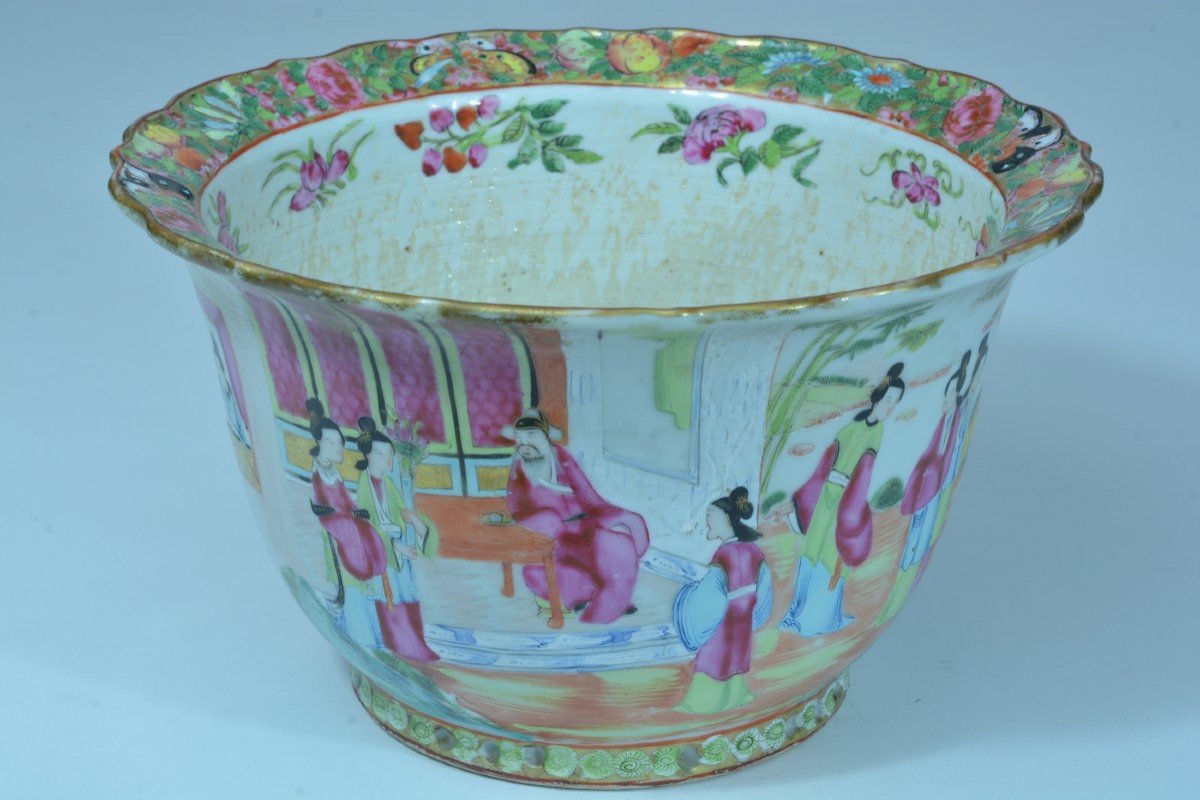 Old Canton Porcelain Cachepot Famille Rose Planter China Décor-photo-6