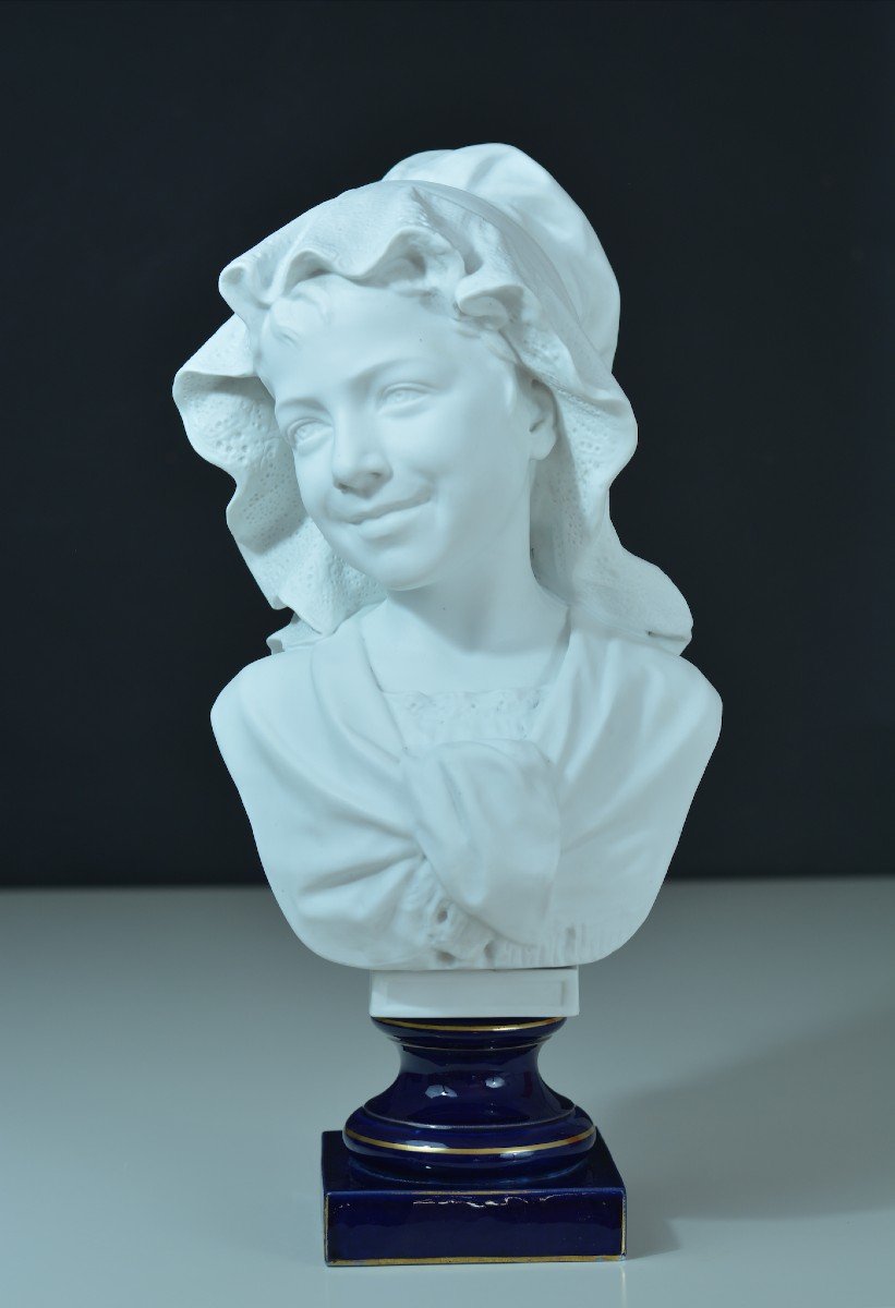 Ancienne Statue Porcelaine Portrait d' Enfant Rieur Louis XV Ernesto Troili 19e Limoges-photo-2