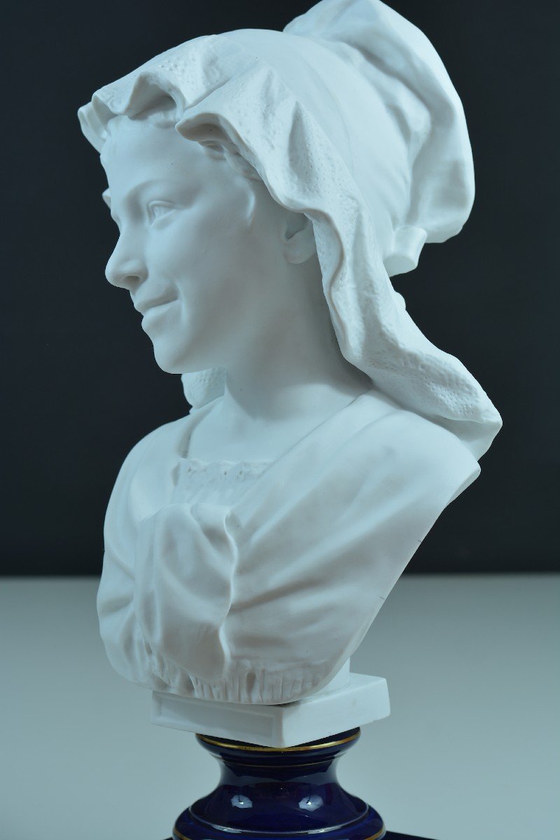 Ancienne Statue Porcelaine Portrait d' Enfant Rieur Louis XV Ernesto Troili 19e Limoges-photo-4