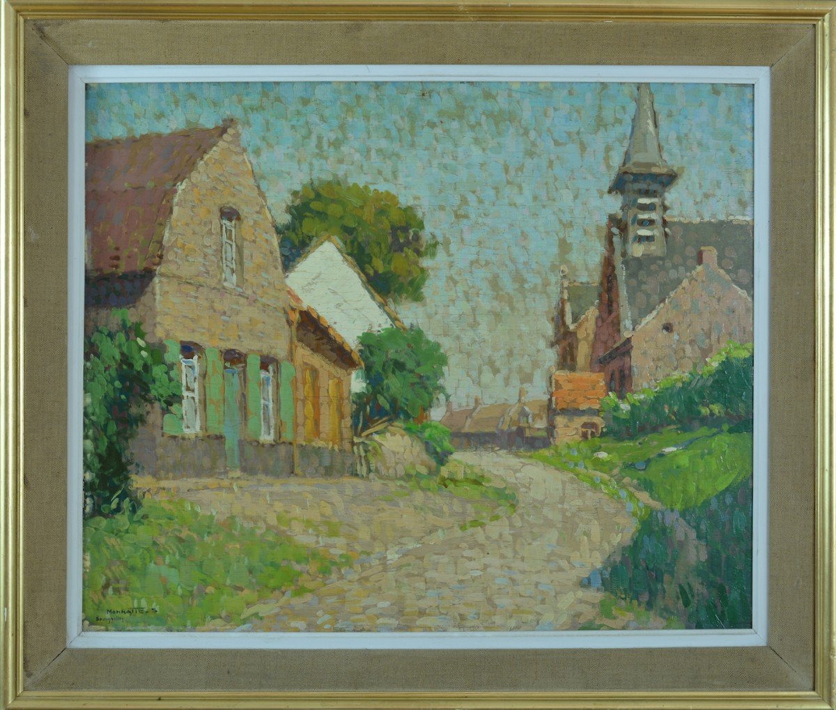 Simon Monnatte Beau Tableau Ancien Vue De Rue été Bourghelles Lille Impressionniste -photo-4