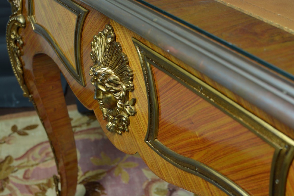 Charles Cressent  Ancien Bureau Plat Ministre  Louis XV Bronze Doré Espagnolettes Meuble décor rangement -photo-5