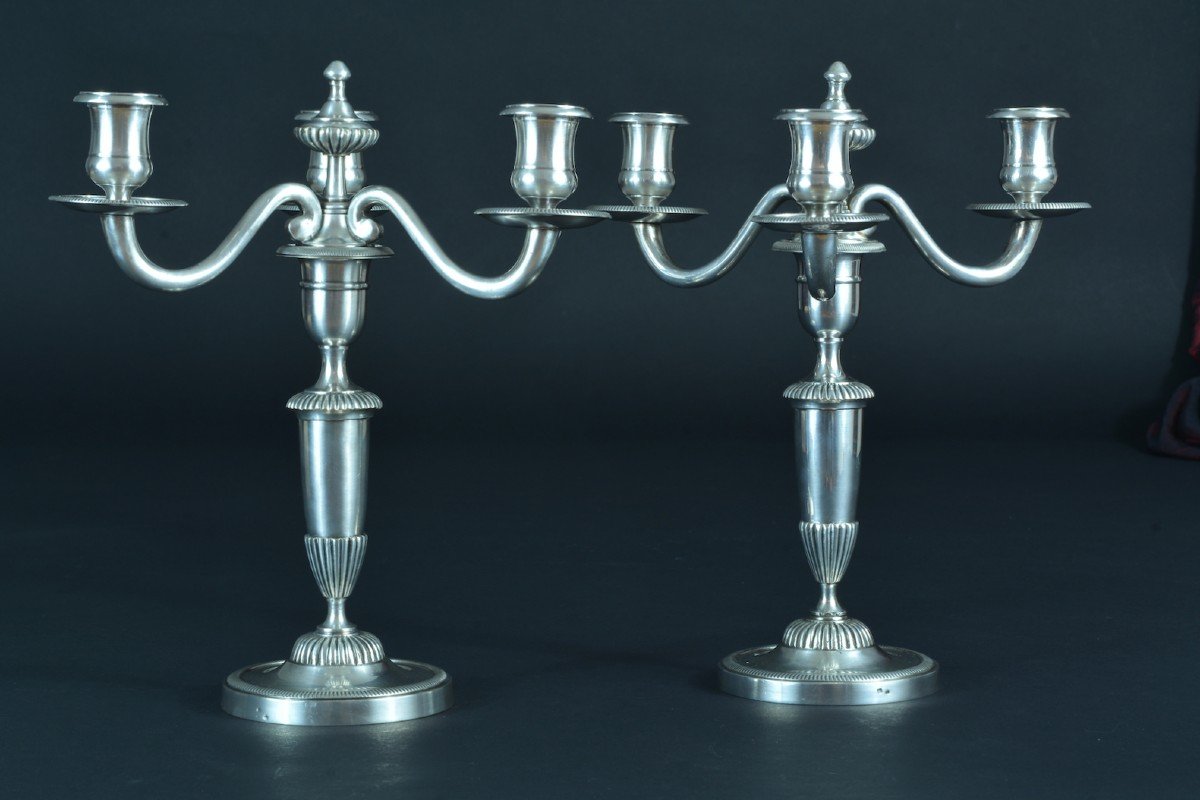 Old Pair Of Louis XIV Candlesticks Silver Bronze Signed 3 Fire 19th Chandelier Lamp-photo-5