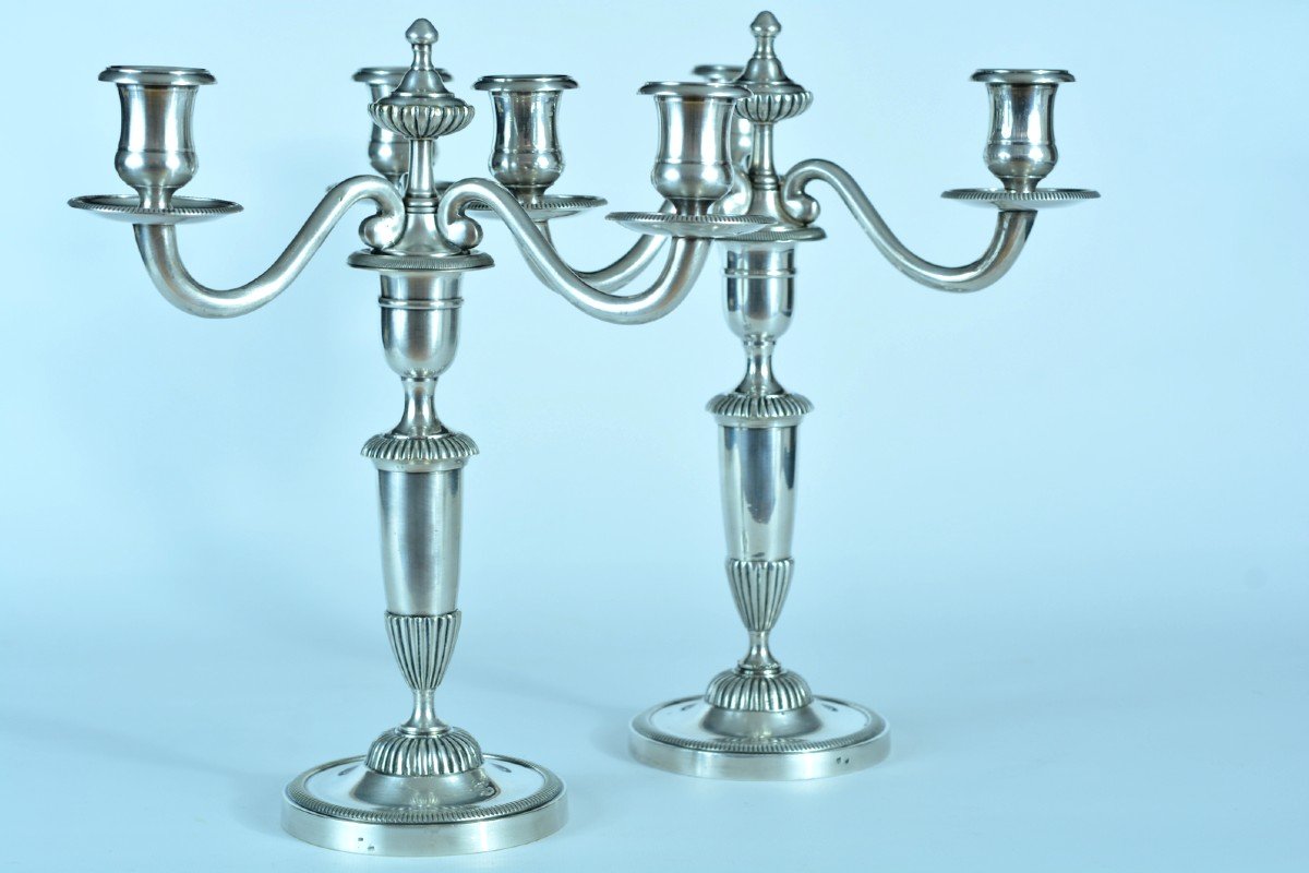 Old Pair Of Louis XIV Candlesticks Silver Bronze Signed 3 Fire 19th Chandelier Lamp-photo-6