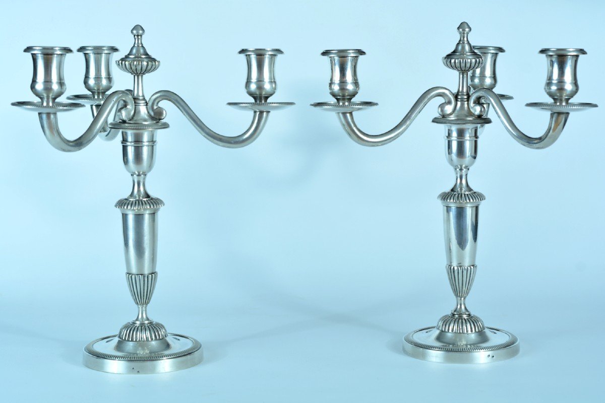 Old Pair Of Louis XIV Candlesticks Silver Bronze Signed 3 Fire 19th Chandelier Lamp-photo-7