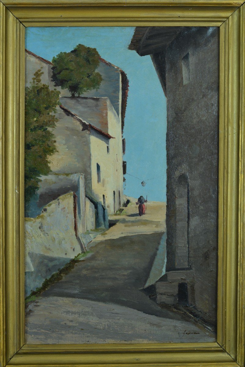 Ancien Tableau Portrait Provence Italie Paysanne Rue Village Lanterne 19e Signé Cadre-photo-3