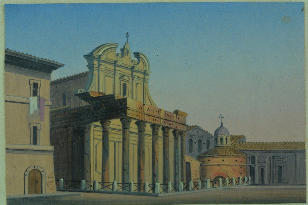 Ancien Tableau Vue d' Italie Rome Grand Tour Saint Ange Colisée Vedute X 8 19e Voyage Cadre-photo-3