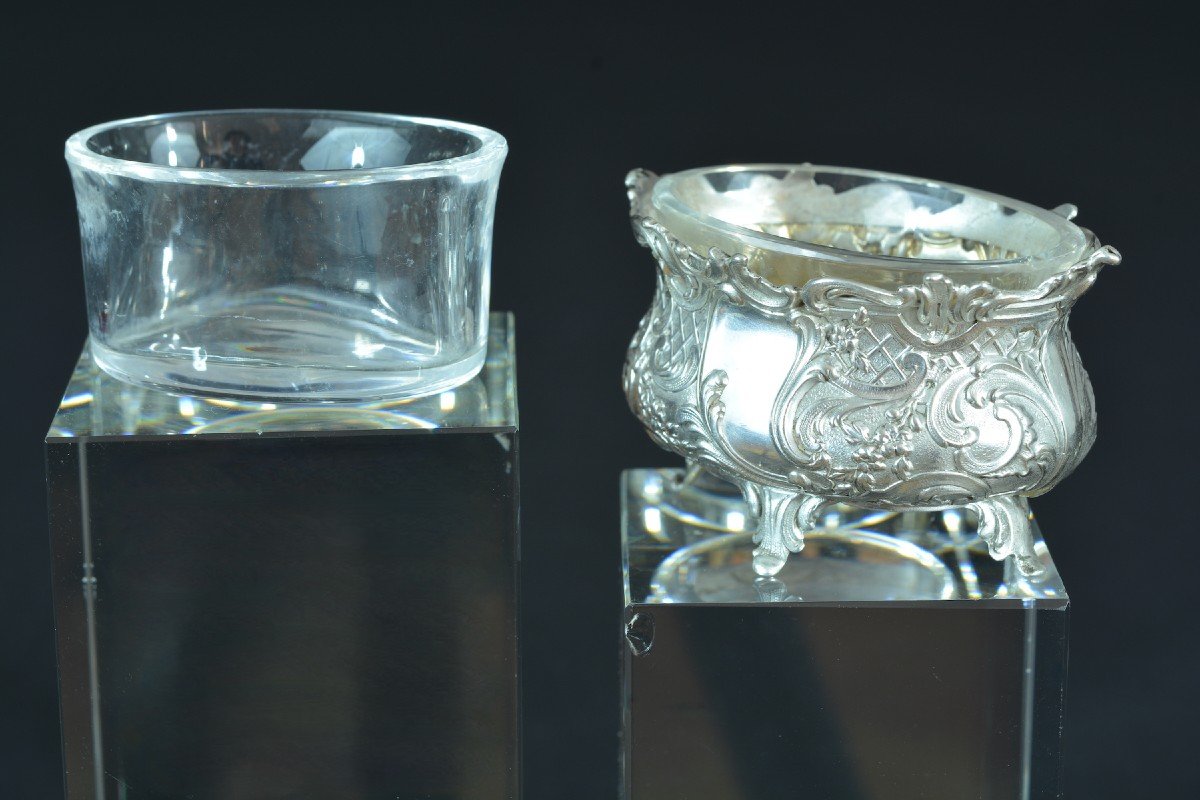 Doutre Roussel Ancienne Paire De Salerons Argent Minerve & Cristal 19ème Orfèvre Table-photo-1