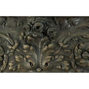 Large Old Carved Wood Facing Bouquet Of Flowers Baroque Gadroons Frieze 2m Woodwork