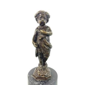 Charming Small Bronze Portrait Of Saint John The Baptist Religious Child 19th